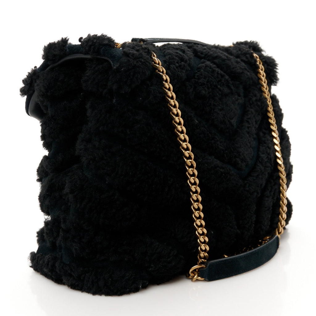 Shearling Y Quilted Monogram Medium Loulou Chain Satchel Black