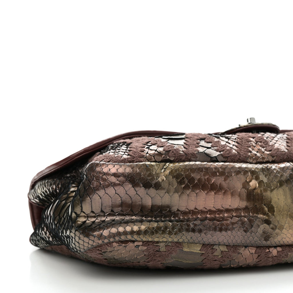 Metallic Snakeskin Crochet Soft and Chain Maxi Flap Burgundy Multicolor