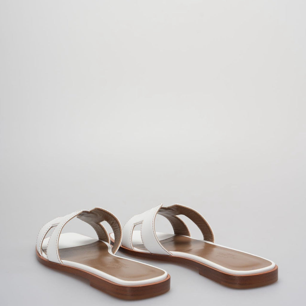Hermes White Leather Oran Flats Sandals Size 36