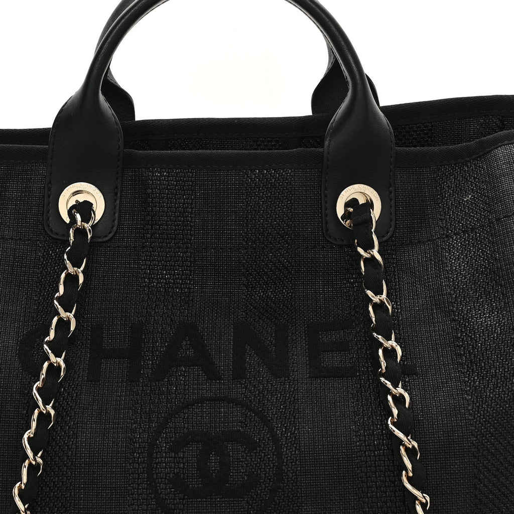 Mixed Fibers Calfskin Striped Medium Deauville Black