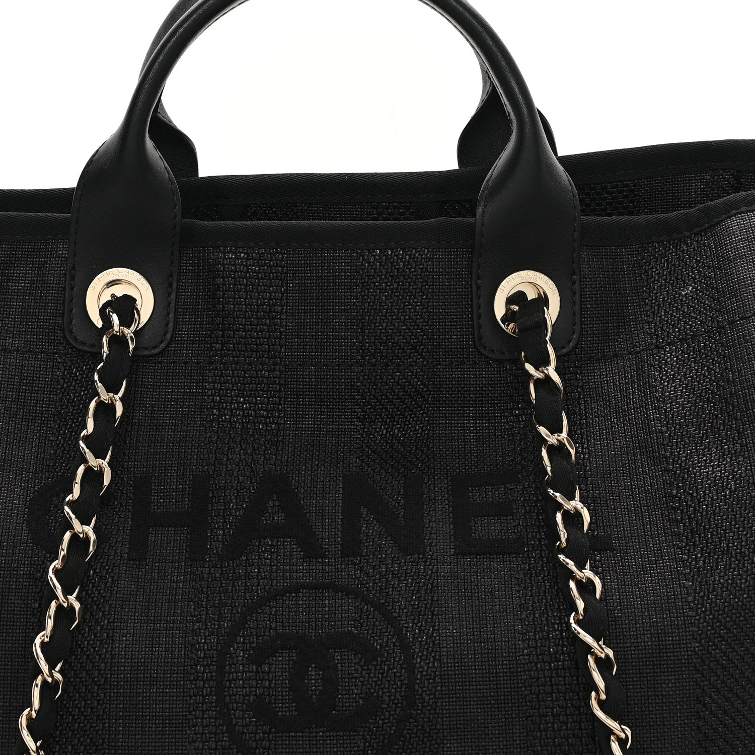 Mixed Fibers Calfskin Striped Medium Deauville Black