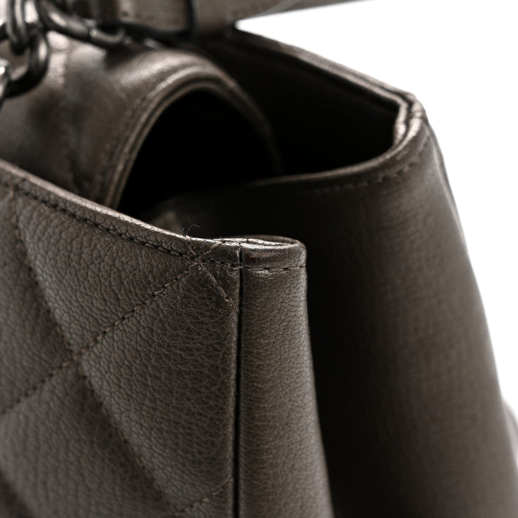 Metallic Goatskin Quilted Large City Rock Shopping Bag Silver