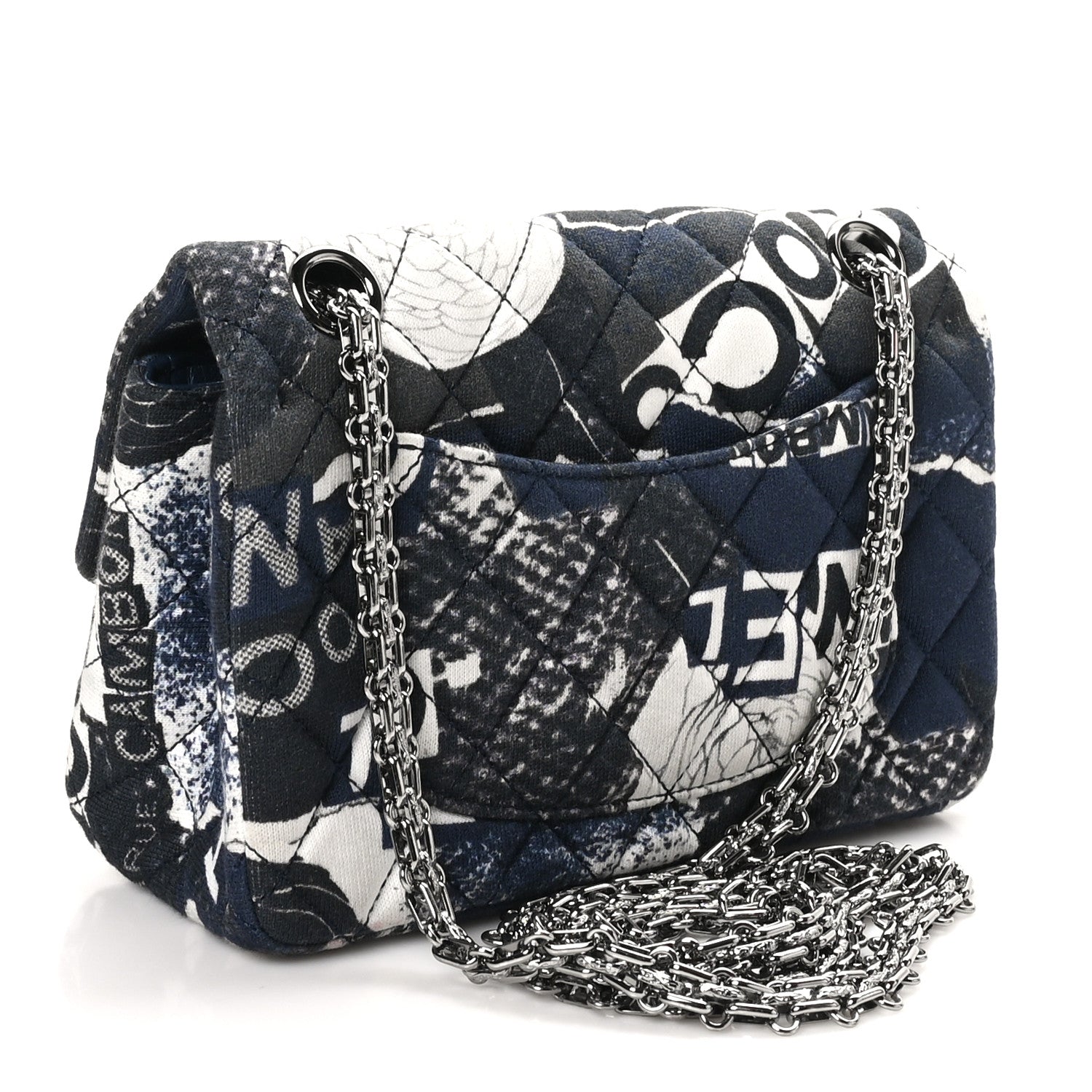 Jersey Quilted Camellia 2.55 Reissue Mini Flap Black Blue White