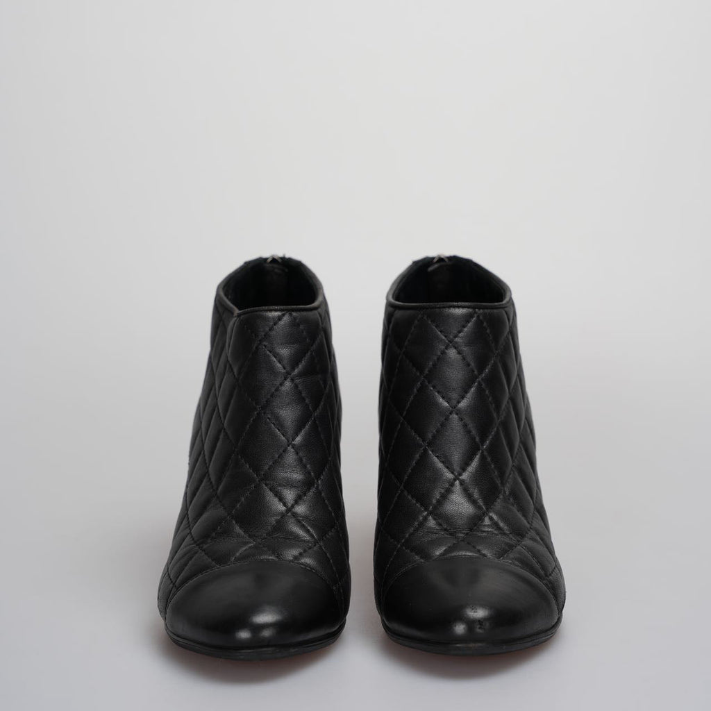 Chanel Black Leather Boots with CC Logo 34