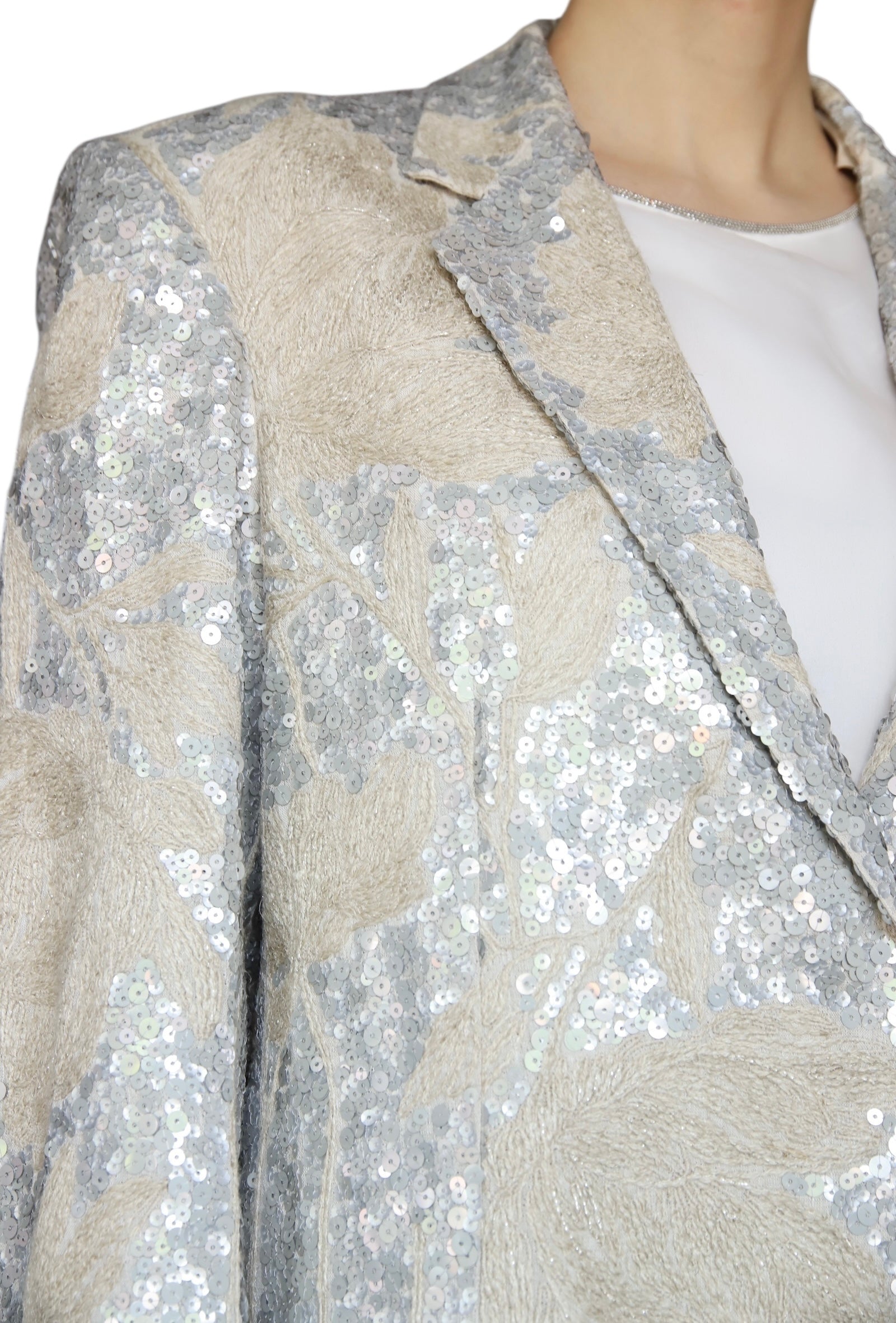 Brunello Cucinelli Grey Blue Sequin Linen Blazer - IT 42 / US 6
