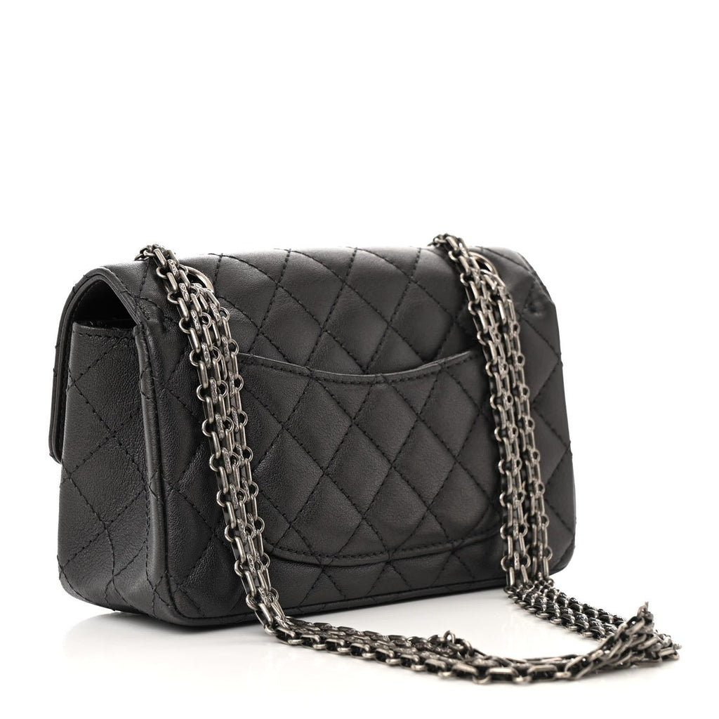 Metallic Sheepskin Quilted 2.55 Reissue Mini Flap Dark Silver
