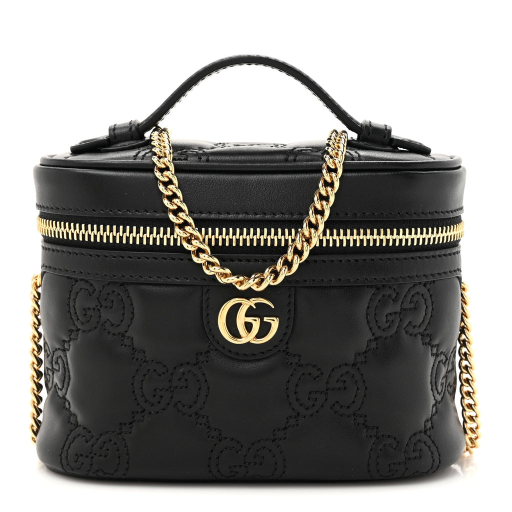 Calfskin GG Matelasse Mini Top Handle Bag Black