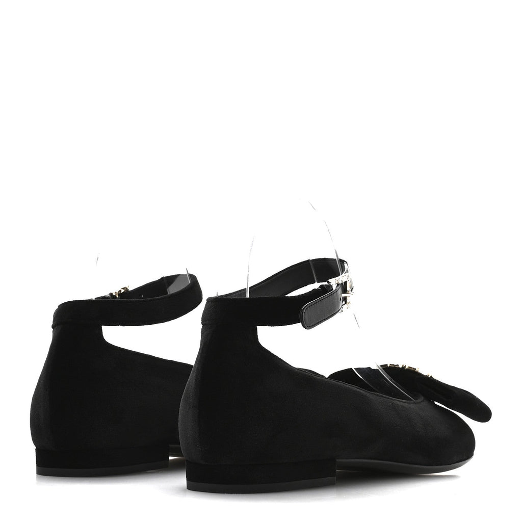 Velvet Strass CC Bow Mary Jane Flats 35.5 Black