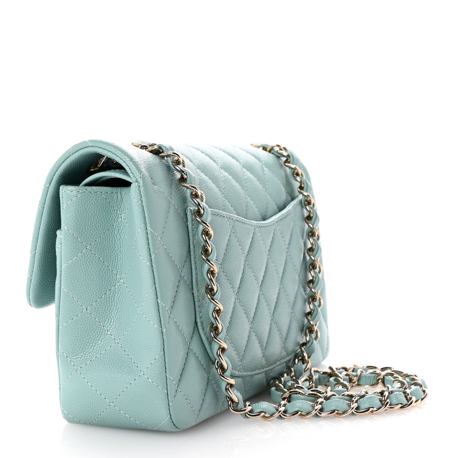 Caviar Quilted Small Double Flap Light Blue