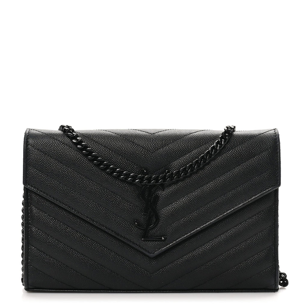 Grain De Poudre Matelasse Chevron Monogram Monochrome Chain Wallet Black