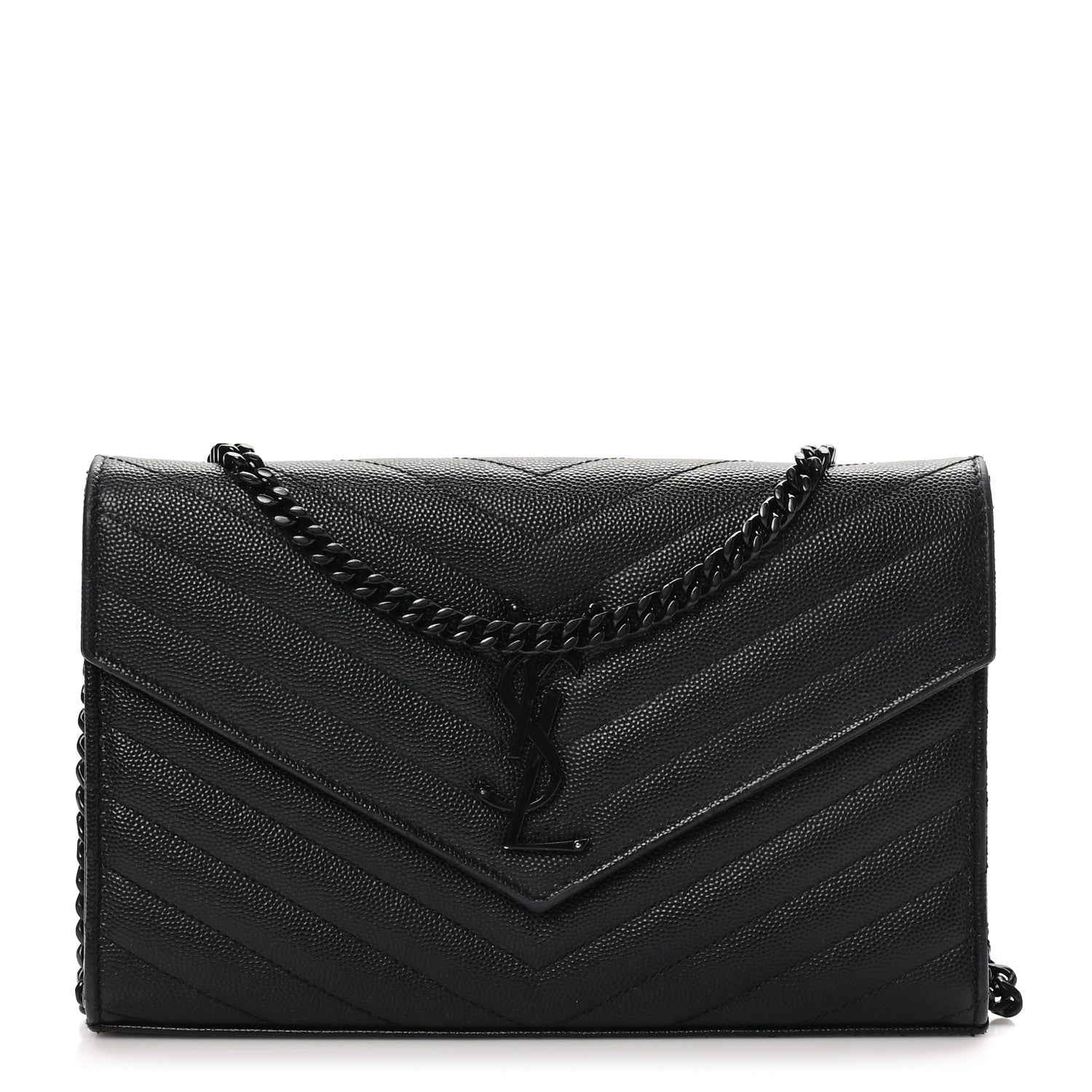 Grain De Poudre Matelasse Chevron Monogram Monochrome Chain Wallet Black