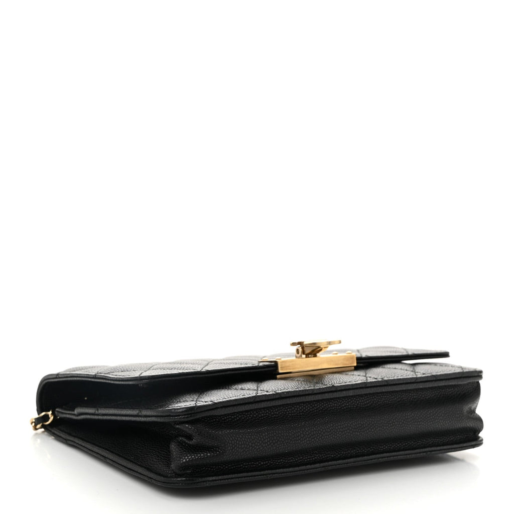 Caviar Quilted Golden Class Wallet On Chain WOC Black