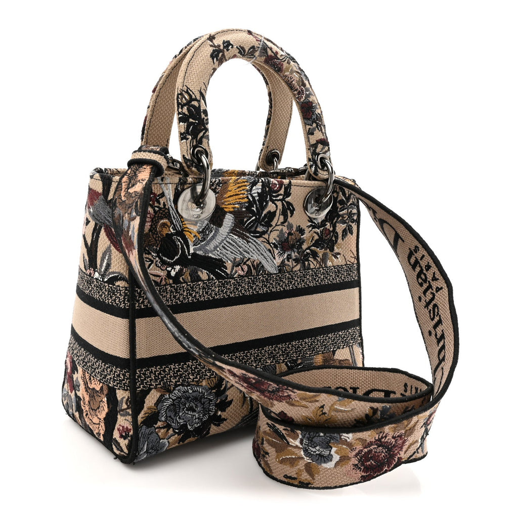Canvas Embroidered Jardin D'Hiver Medium Lady D-Lite Beige Multicolor