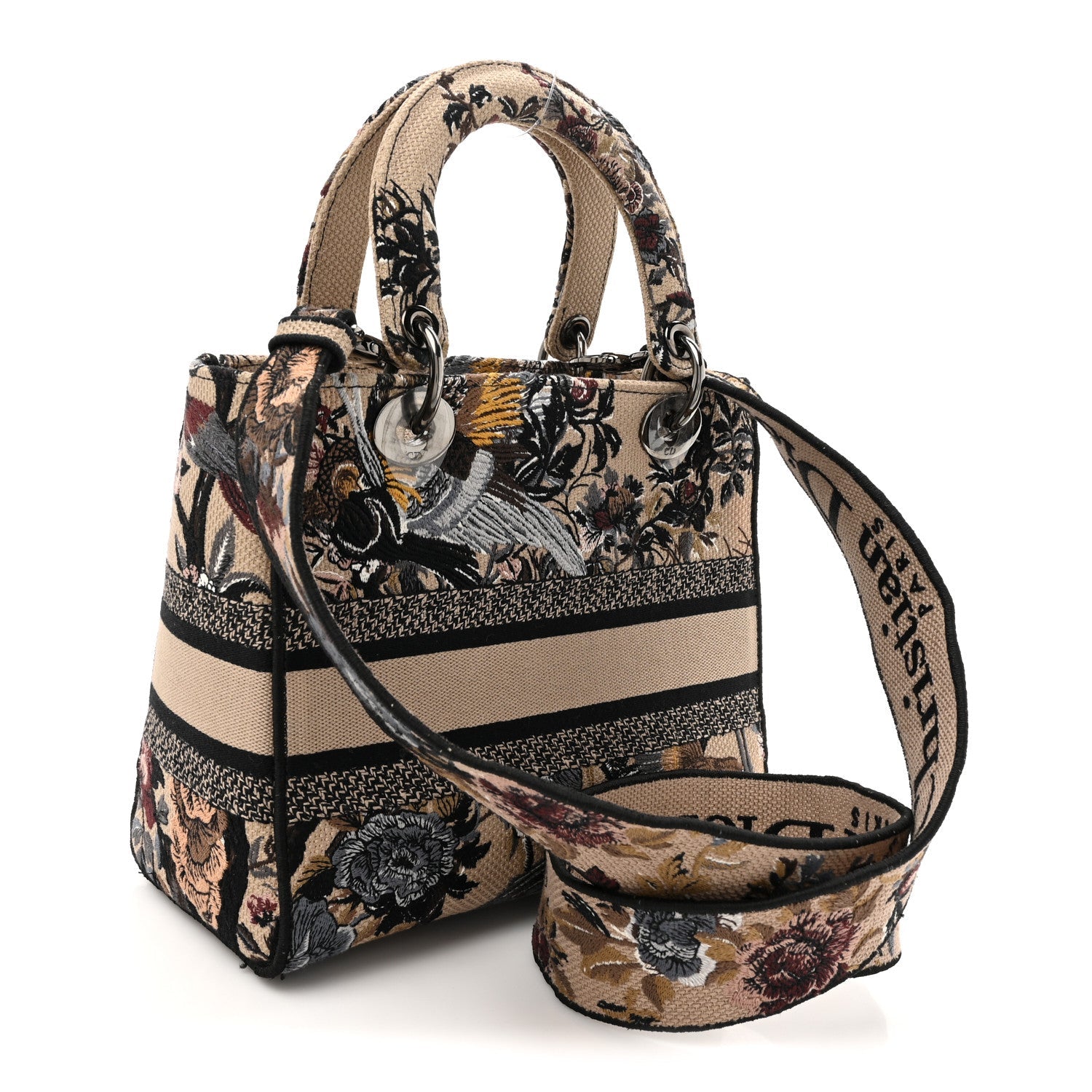 Canvas Embroidered Jardin D'Hiver Medium Lady D-Lite Beige Multicolor