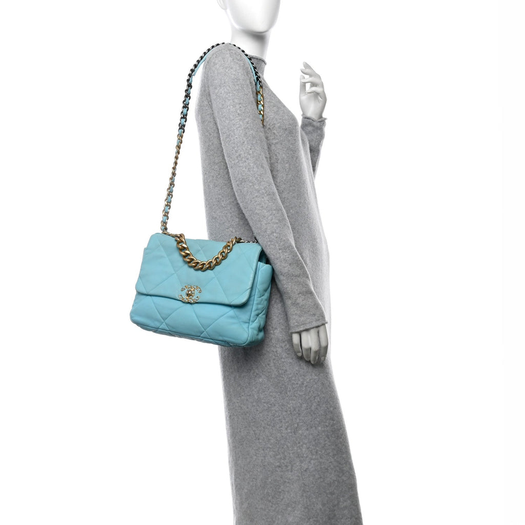 Lambskin Quilted Large Chanel 19 Flap Light Blue
