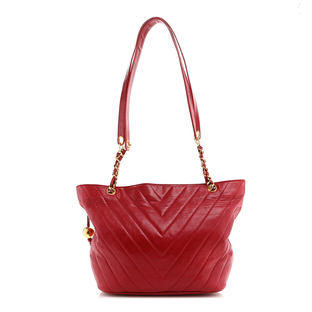 Lambskin Chevron Quilted Shoulder Bag Red