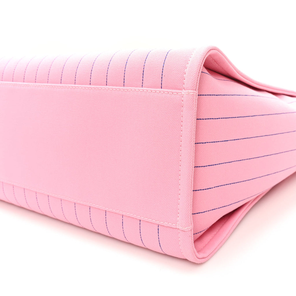 Canvas Calfskin Striped Large Deauville Tote Pink Blue