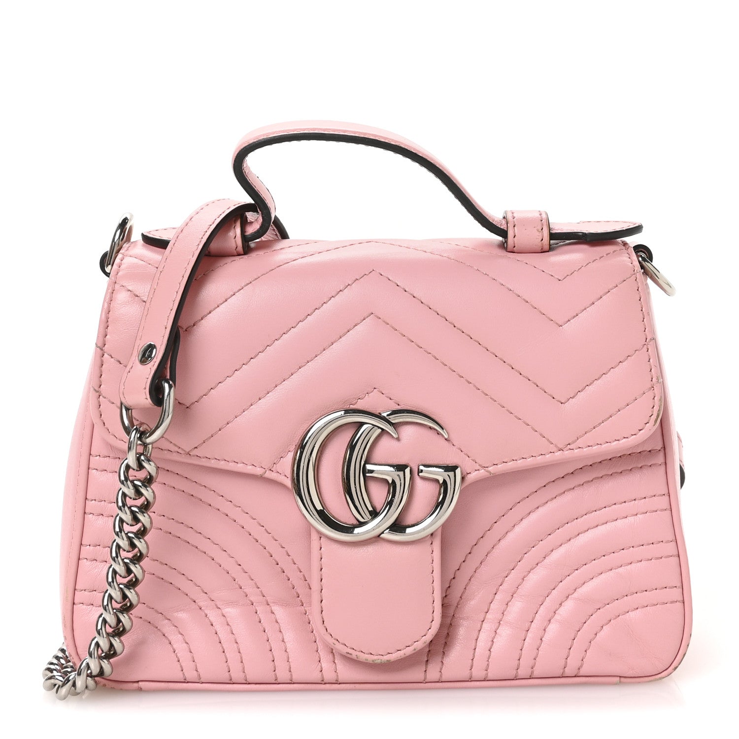 Calfskin Matelasse Mini GG Marmont Top Handle Shoulder Bag Wild Rose