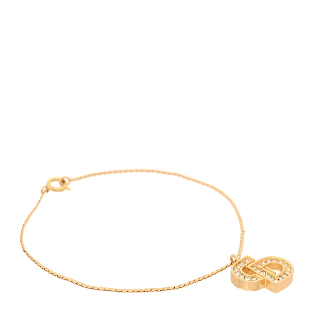 Metal Crystal Chain Logo Bracelet Gold