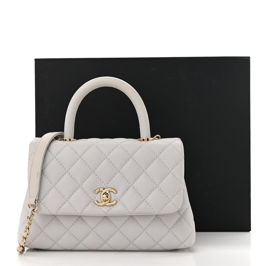 Caviar Quilted Mini Coco Handle Flap Light Grey