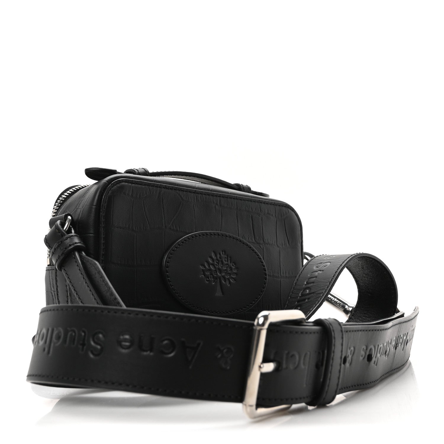 x ACNE STUDIOS Calfskin Crocodile Embossed Mini Messenger Bag Black