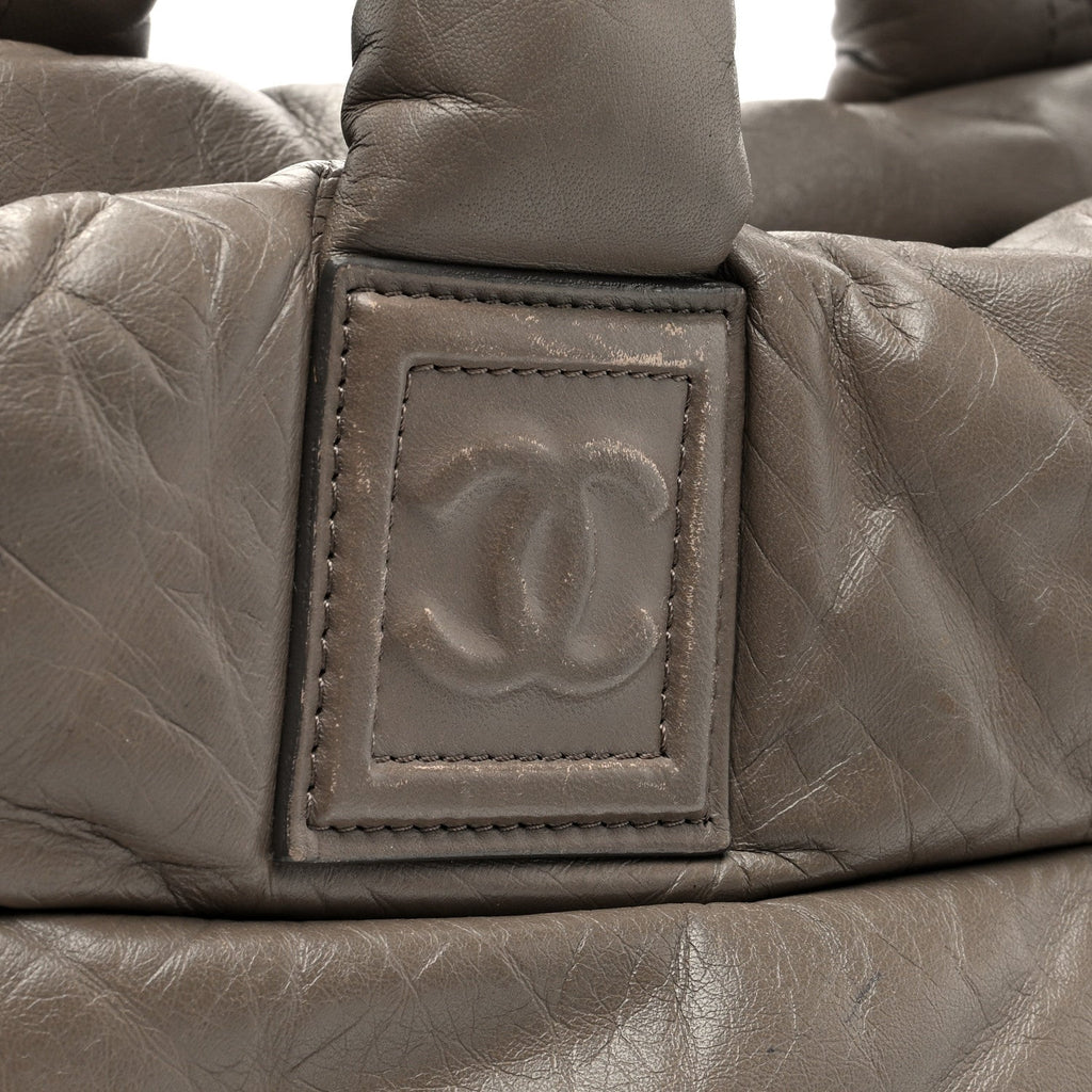 Lambskin Quilted Small Coco Cocoon Reversible Tote Grey Burgundy