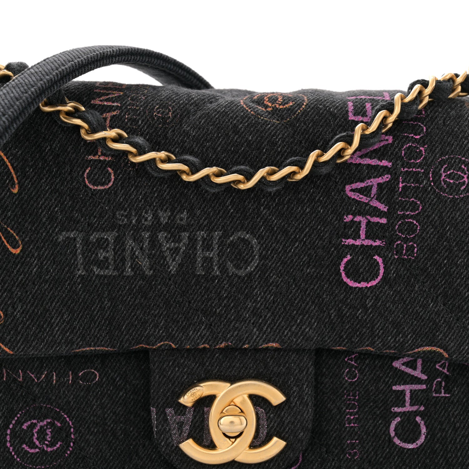 Denim Quilted Denim Mood Mini Rectangular Flap Black Multicolor