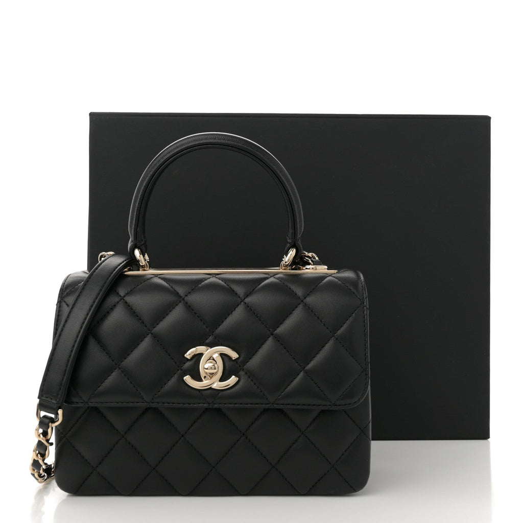 Lambskin Quilted Mini Trendy CC Dual Handle Flap Bag Black
