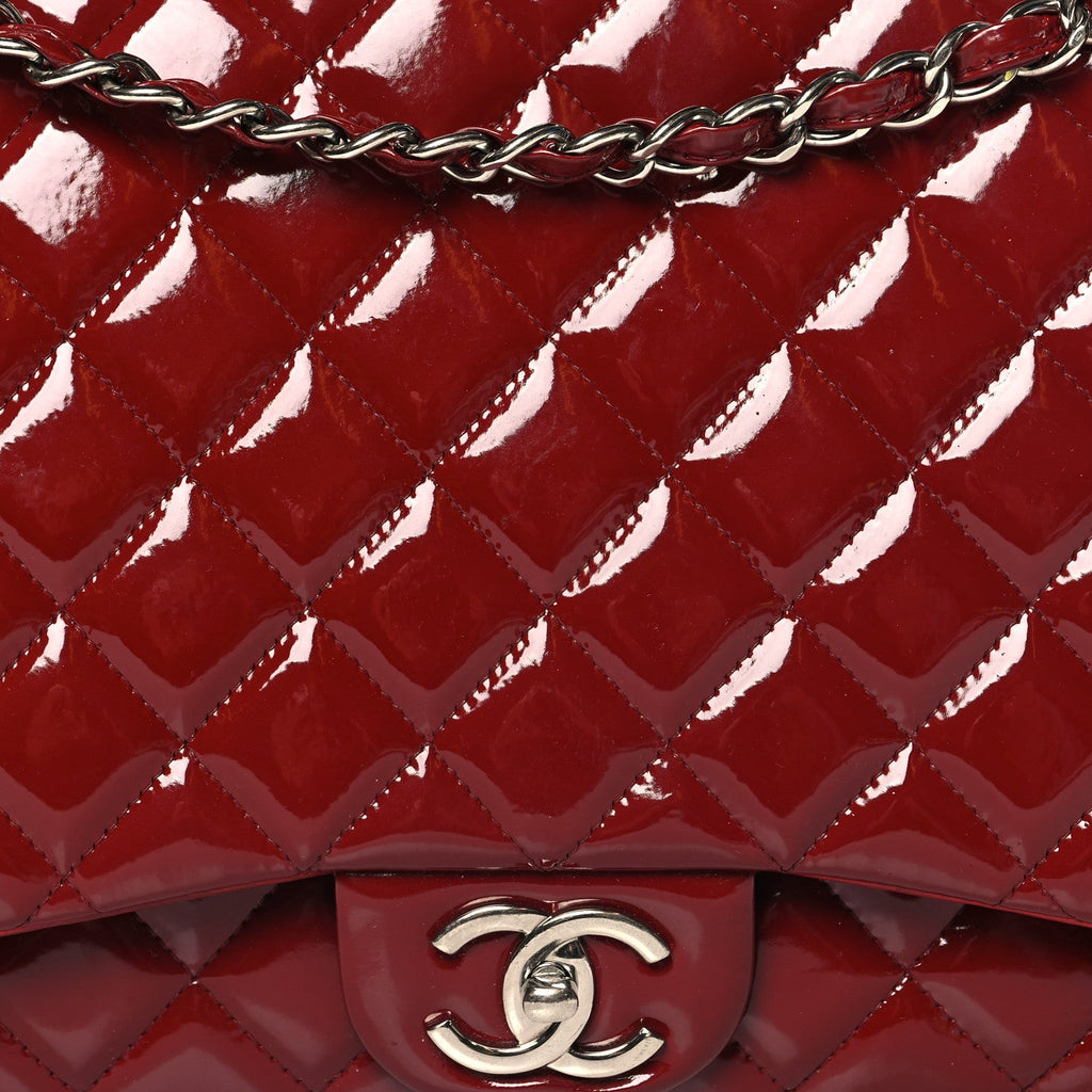 Patent Quilted Maxi Double Flap Dark Red