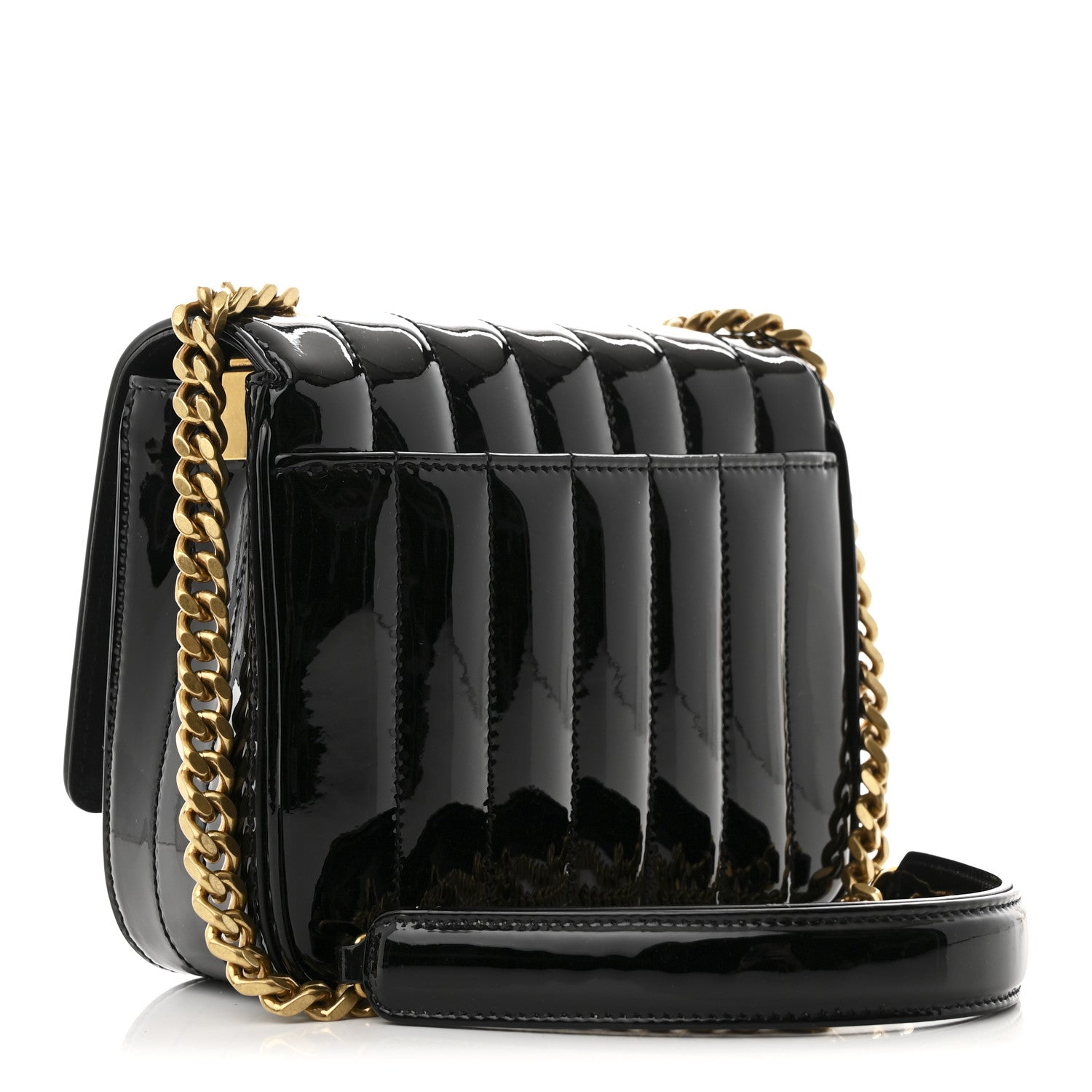 Patent Calfskin Matelasse Monogram Small Vicky Chain Bag Black