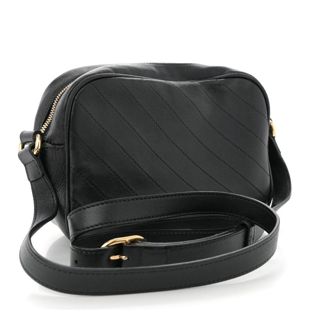 Sakai Be Green Calfskin Diagonal Stitched Small Blondie Shoulder Bag Black