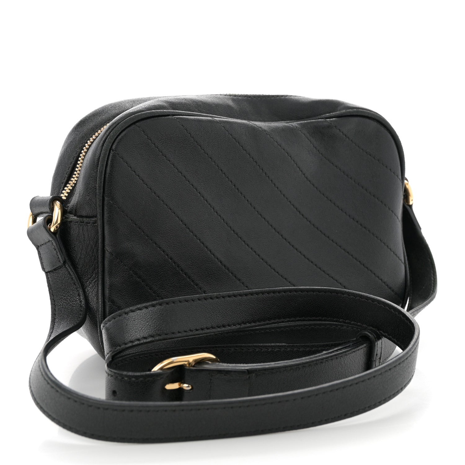 Sakai Be Green Calfskin Diagonal Stitched Small Blondie Shoulder Bag Black