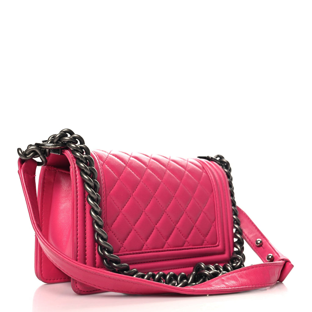 Lambskin Quilted Small Boy Flap Dark Pink