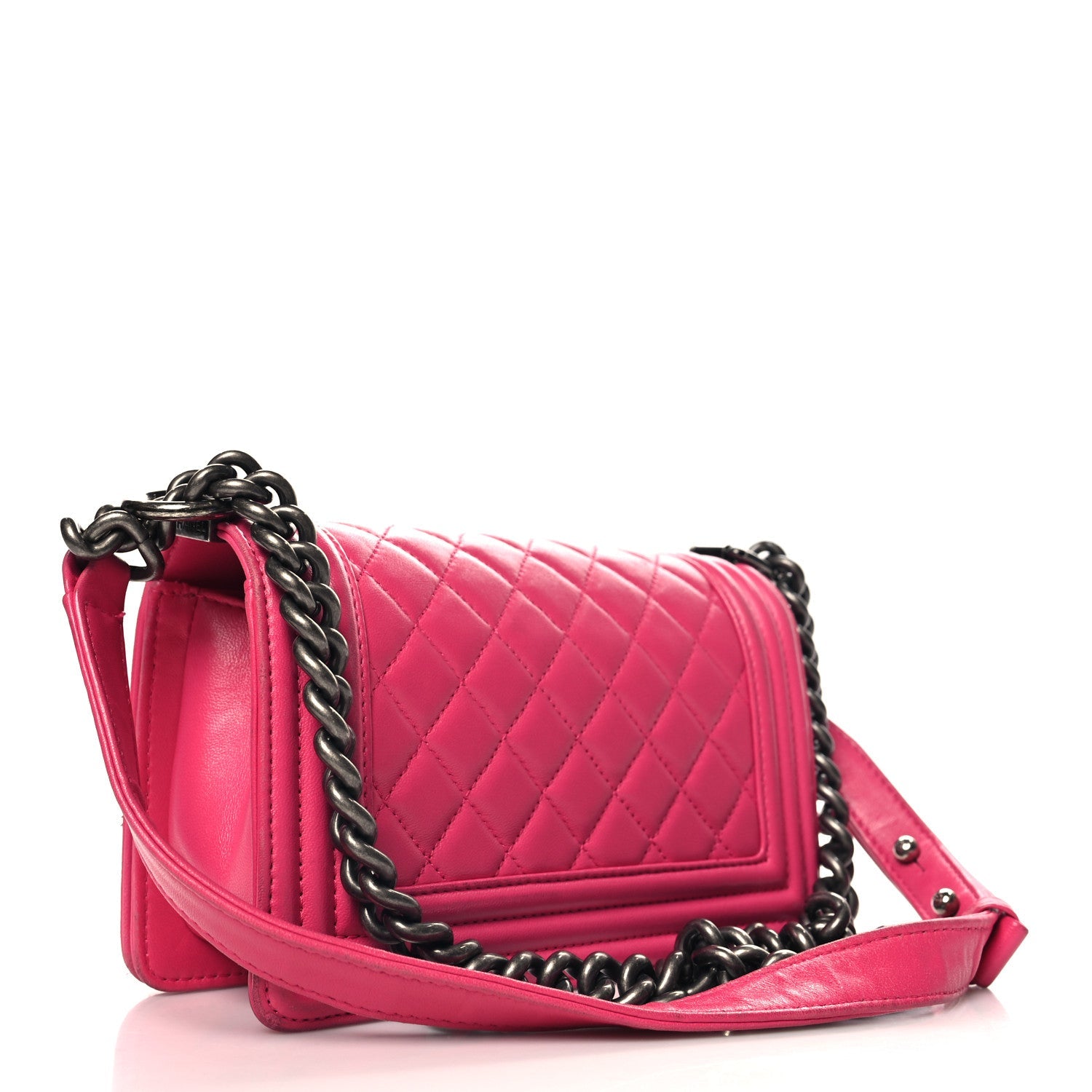 Lambskin Quilted Small Boy Flap Dark Pink