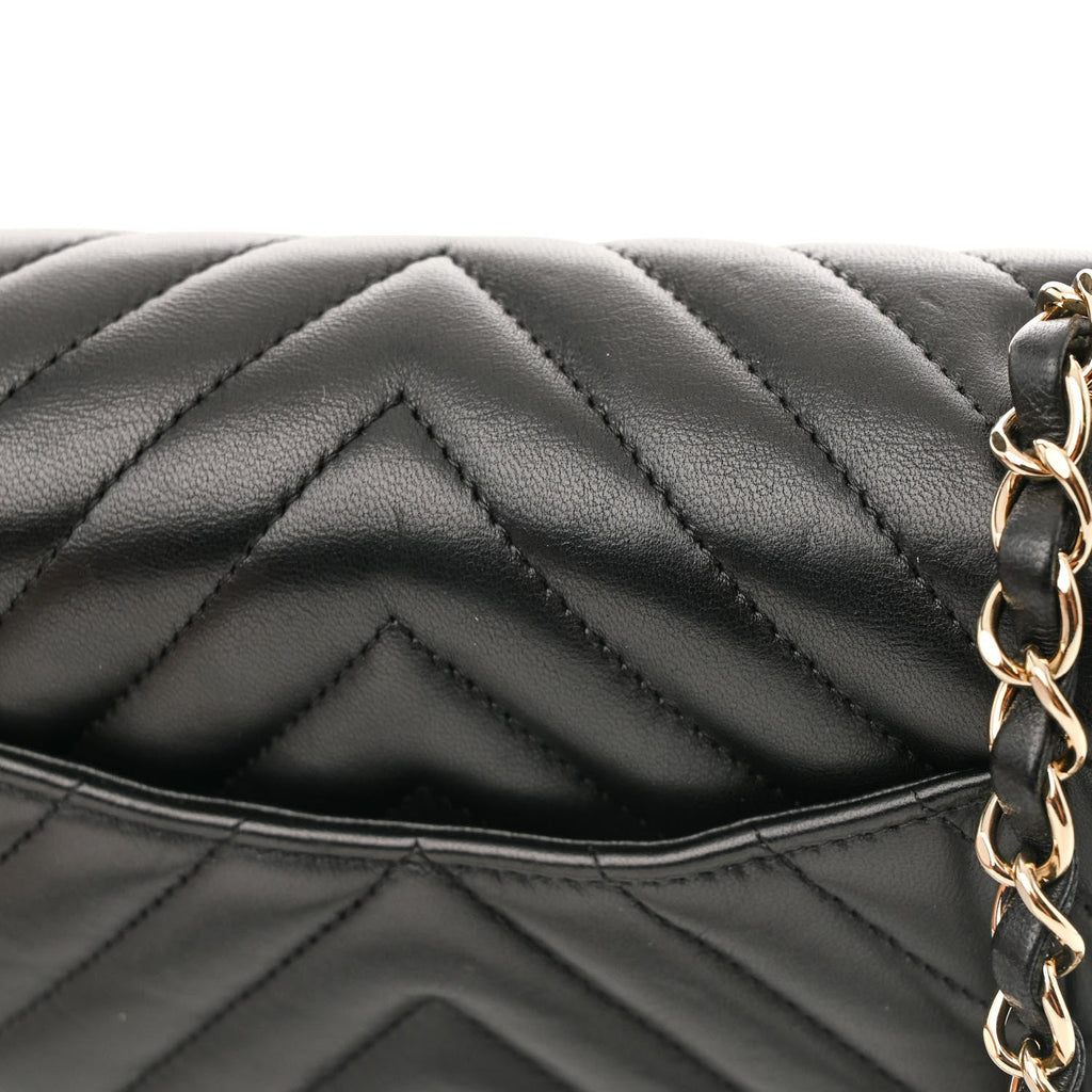 Lambskin Chevron Quilted Mini Rectangular Flap Black