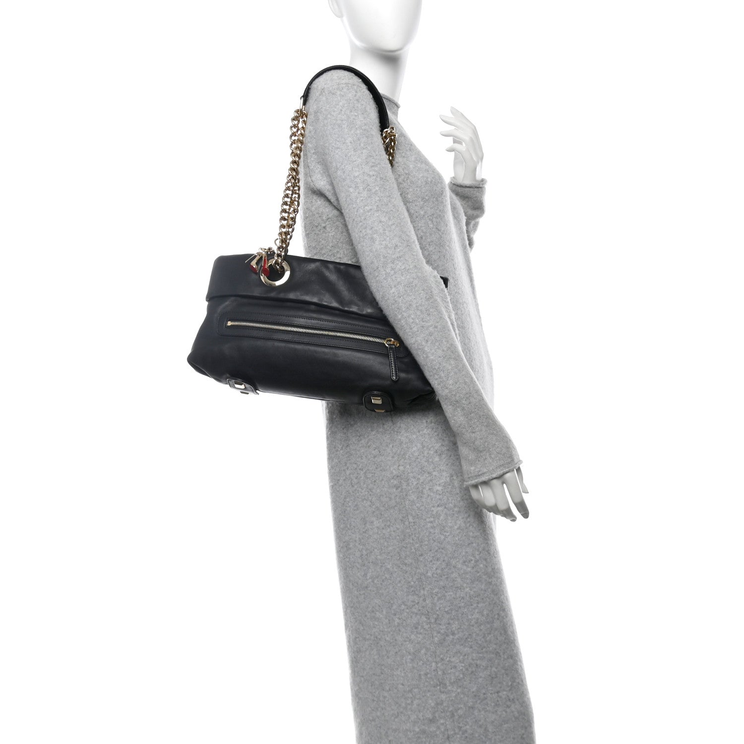Calfskin Chain Shoulder Bag Black