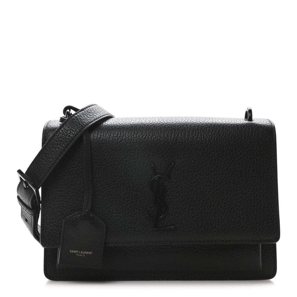 Grained Calfskin Medium Monogram Sunset Satchel Black