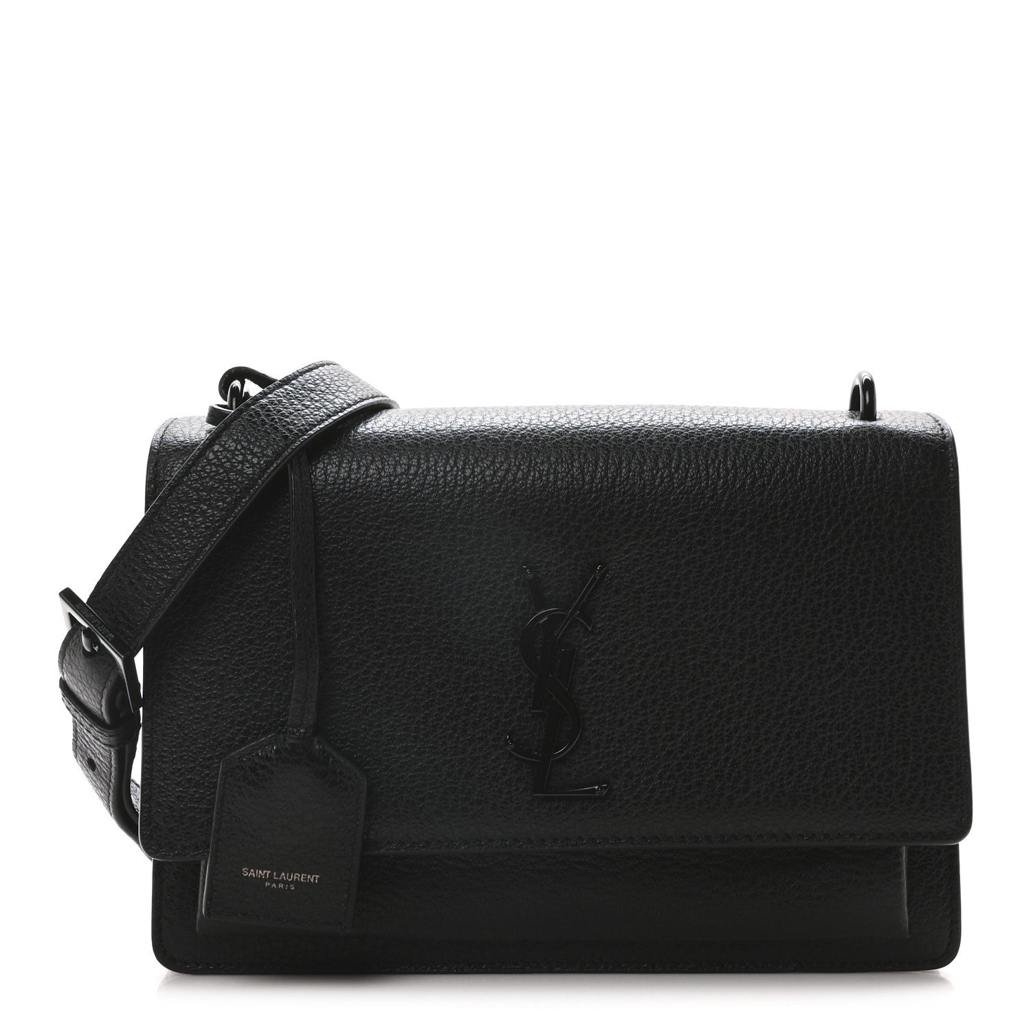 Grained Calfskin Medium Monogram Sunset Satchel Black