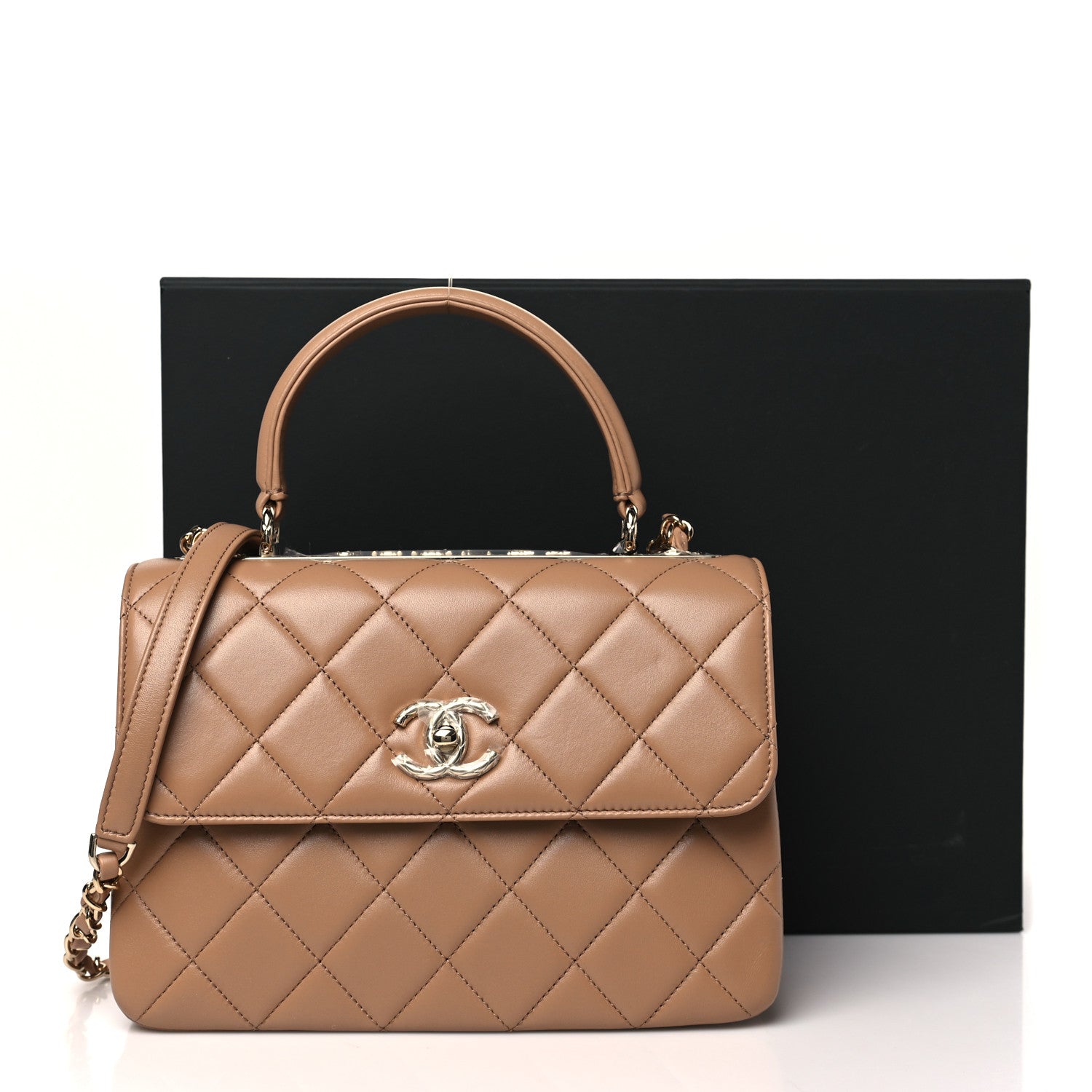 Lambskin Quilted Small Trendy CC Dual Handle Flap Bag Dark Beige