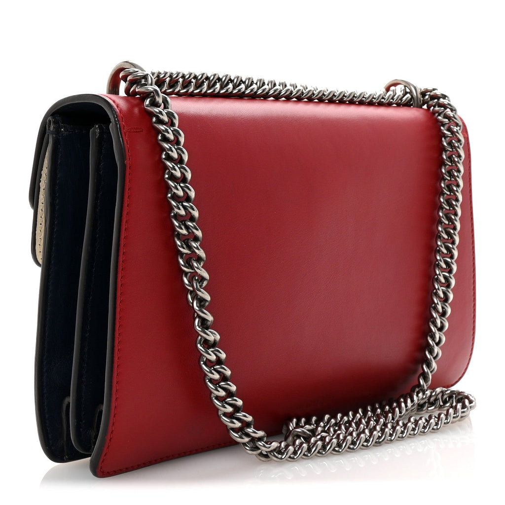 Azalea Calfskin Tri-Color Crystal Embellished Small Dionysus Shoulder Bag Mystic White Hibiscus Red Navy