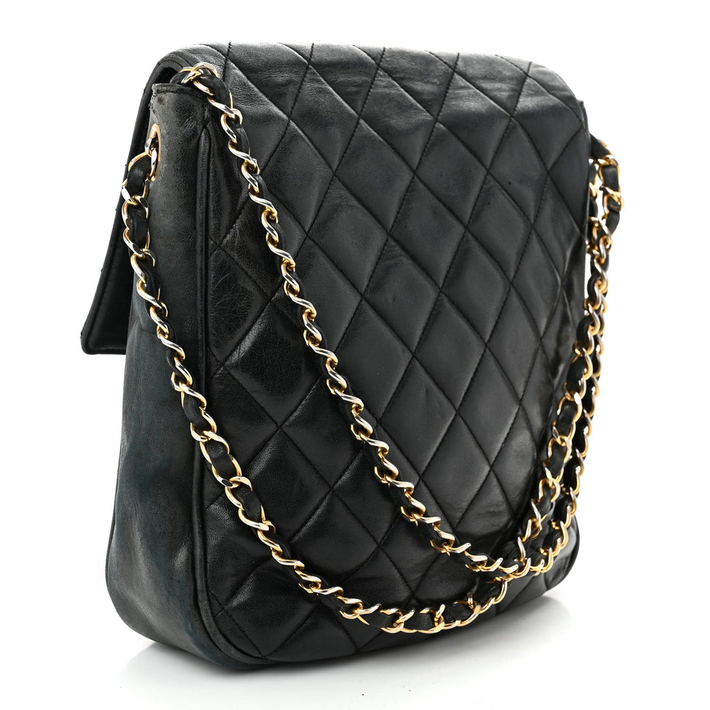 Lambskin Quilted Mini Flap Shoulder Bag Black
