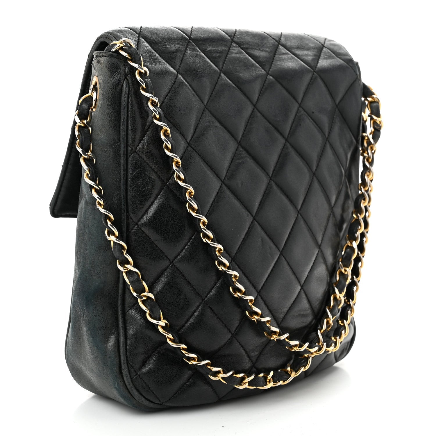 Lambskin Quilted Mini Flap Shoulder Bag Black