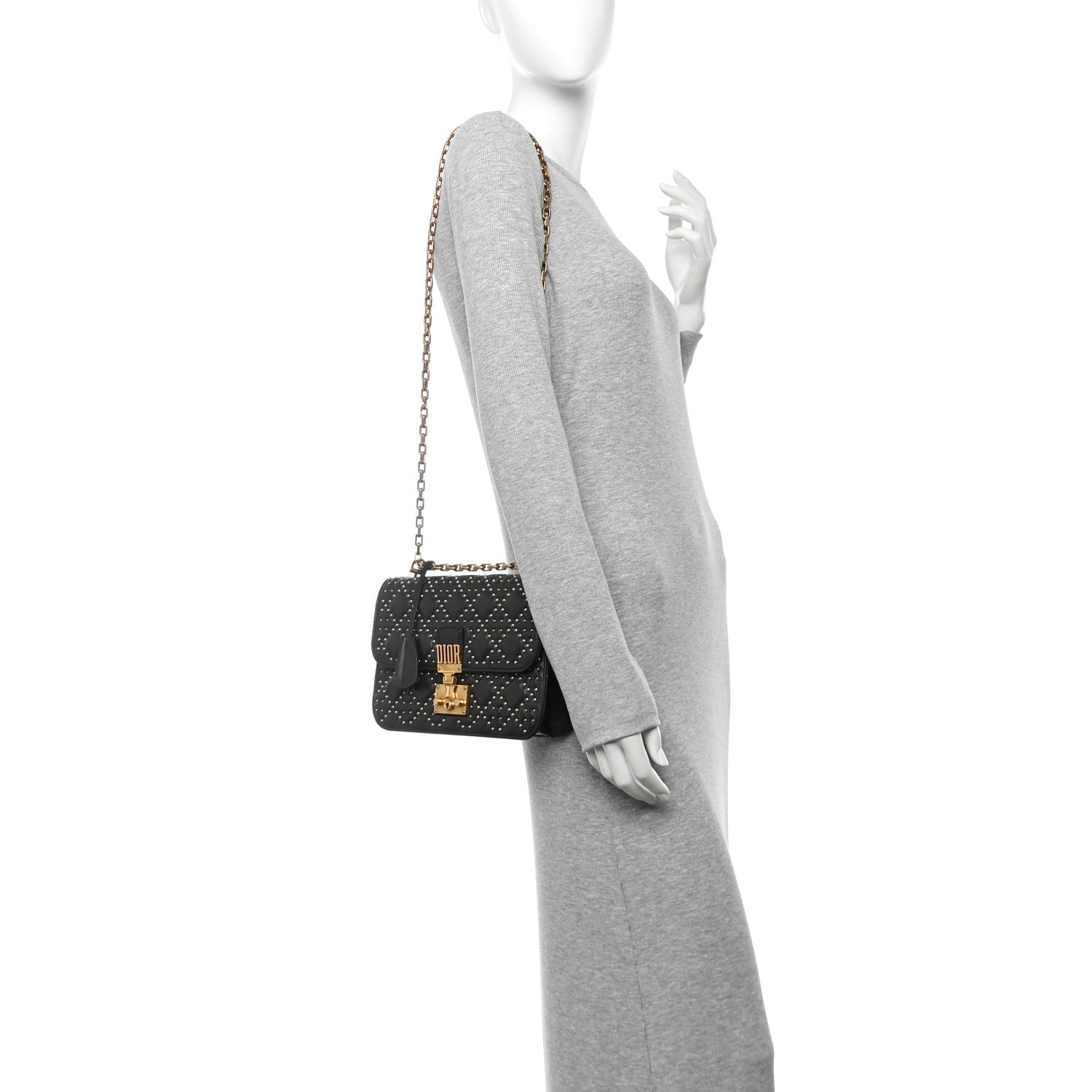 Lambskin Cannage Studded Large Dioraddict Flap Bag Brown