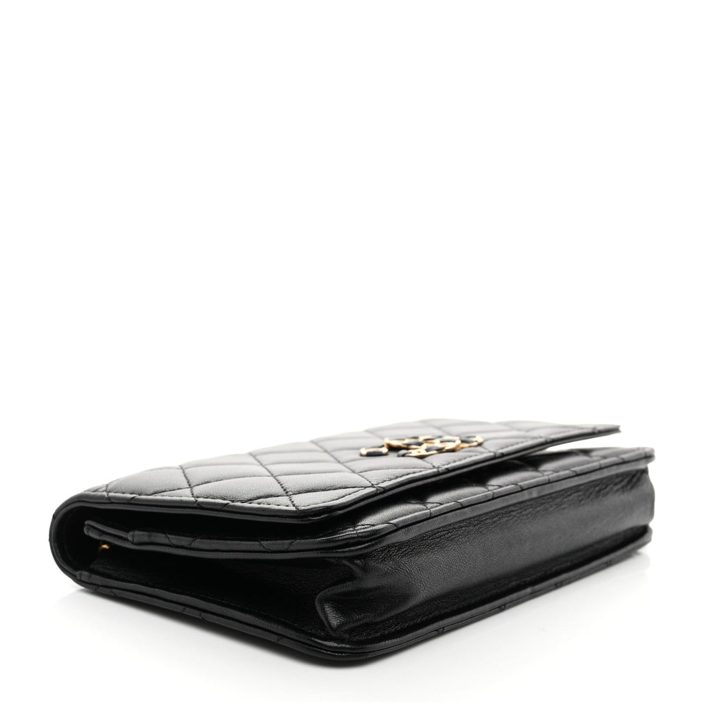 Lambskin Quilted Infinity Wallet On Chain WOC Black