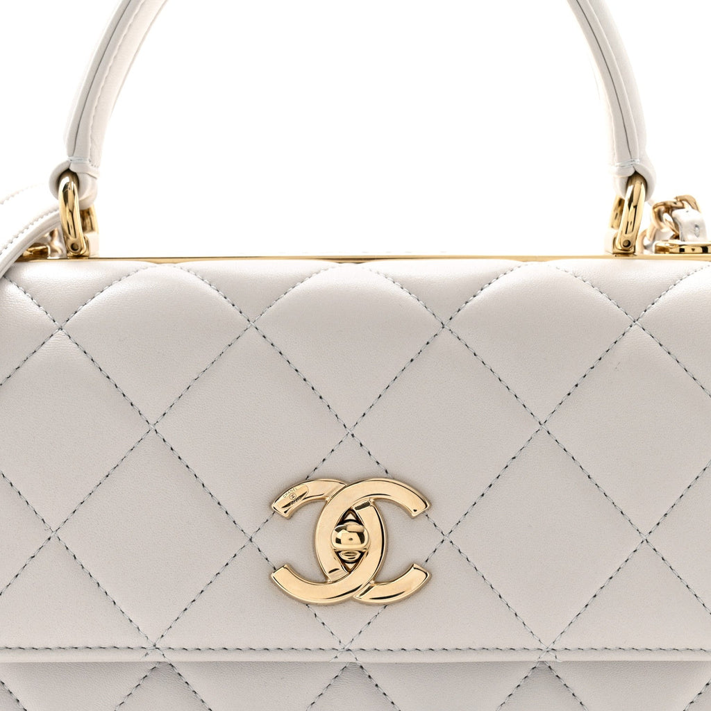 Lambskin Quilted Small Trendy CC Flap Dual Handle Bag Light Grey