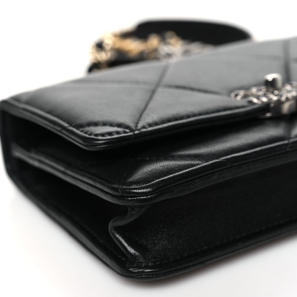 Lambskin Quilted Chanel 19 Wallet On Chain WOC Black