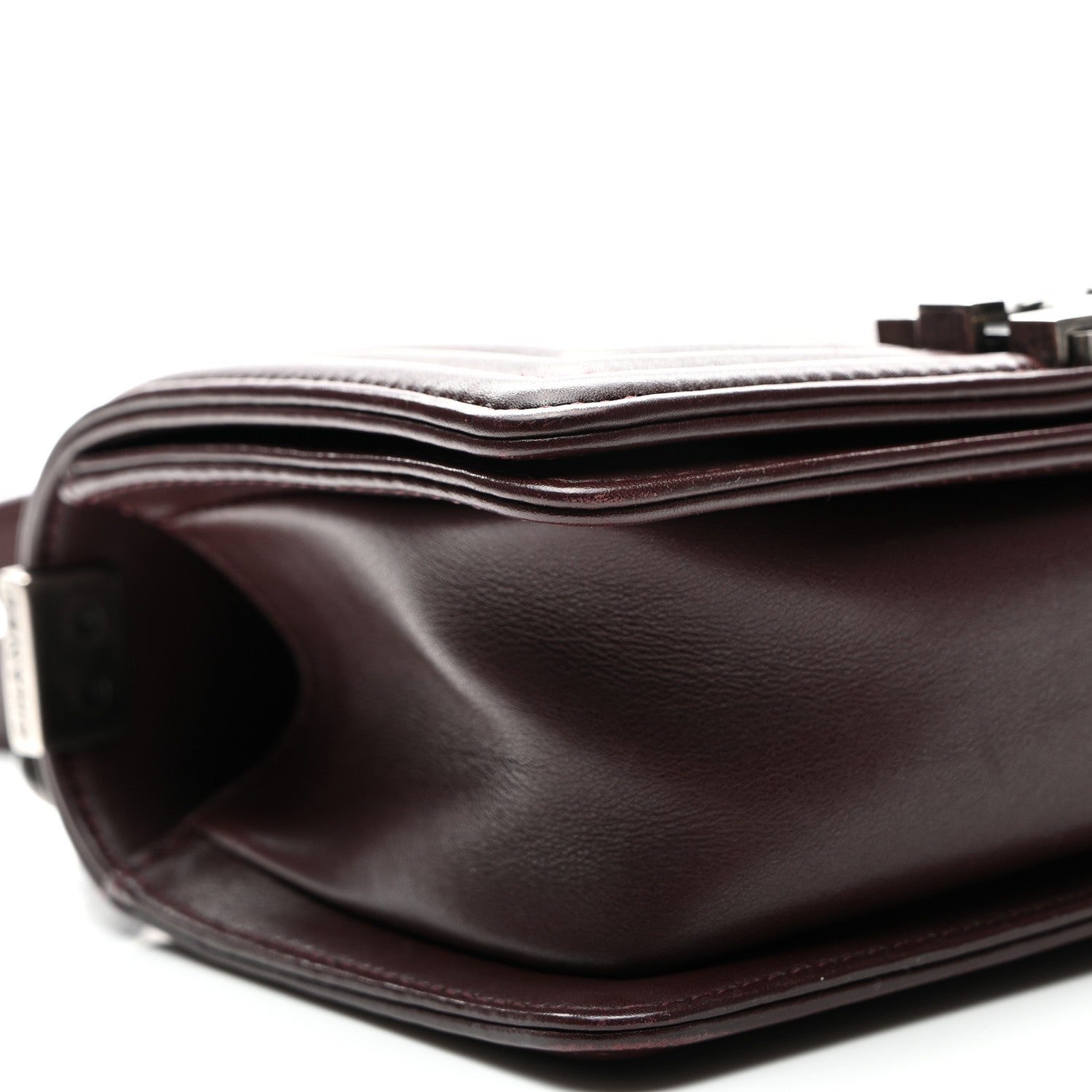 Calfskin Chevron Quilted Small Boy Flap Burgundy