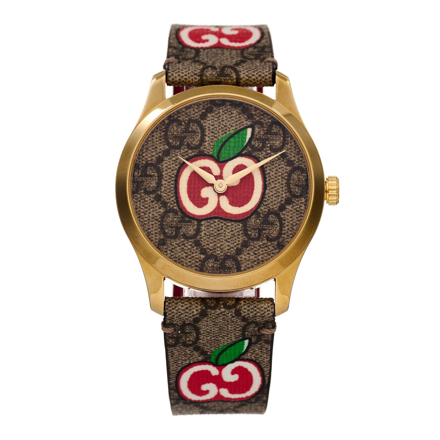 Stainless Steel Canvas 38mm G-Timeless Chinese Valentine's GG Apple Quartz Watch Brown