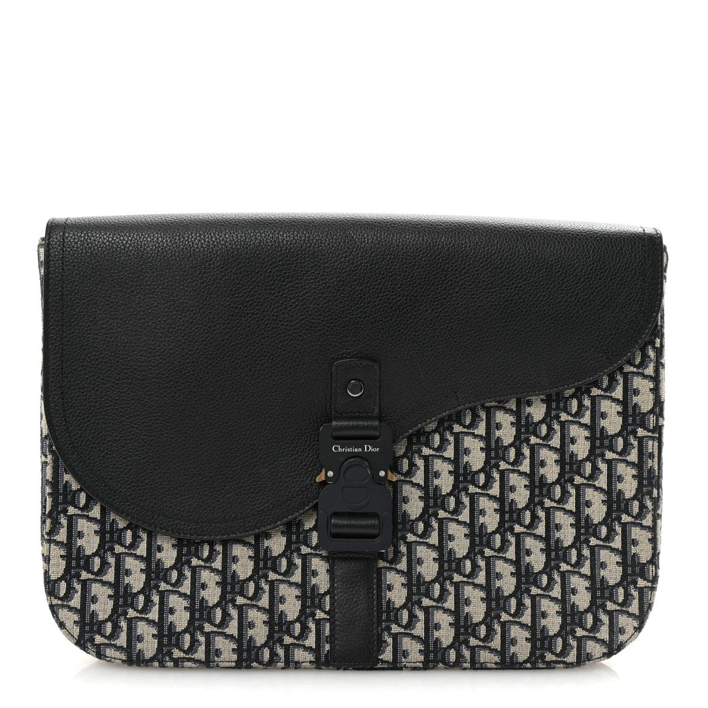 Oblique Jacquard Grained Calfskin Saddle A5 Pouch Blue
