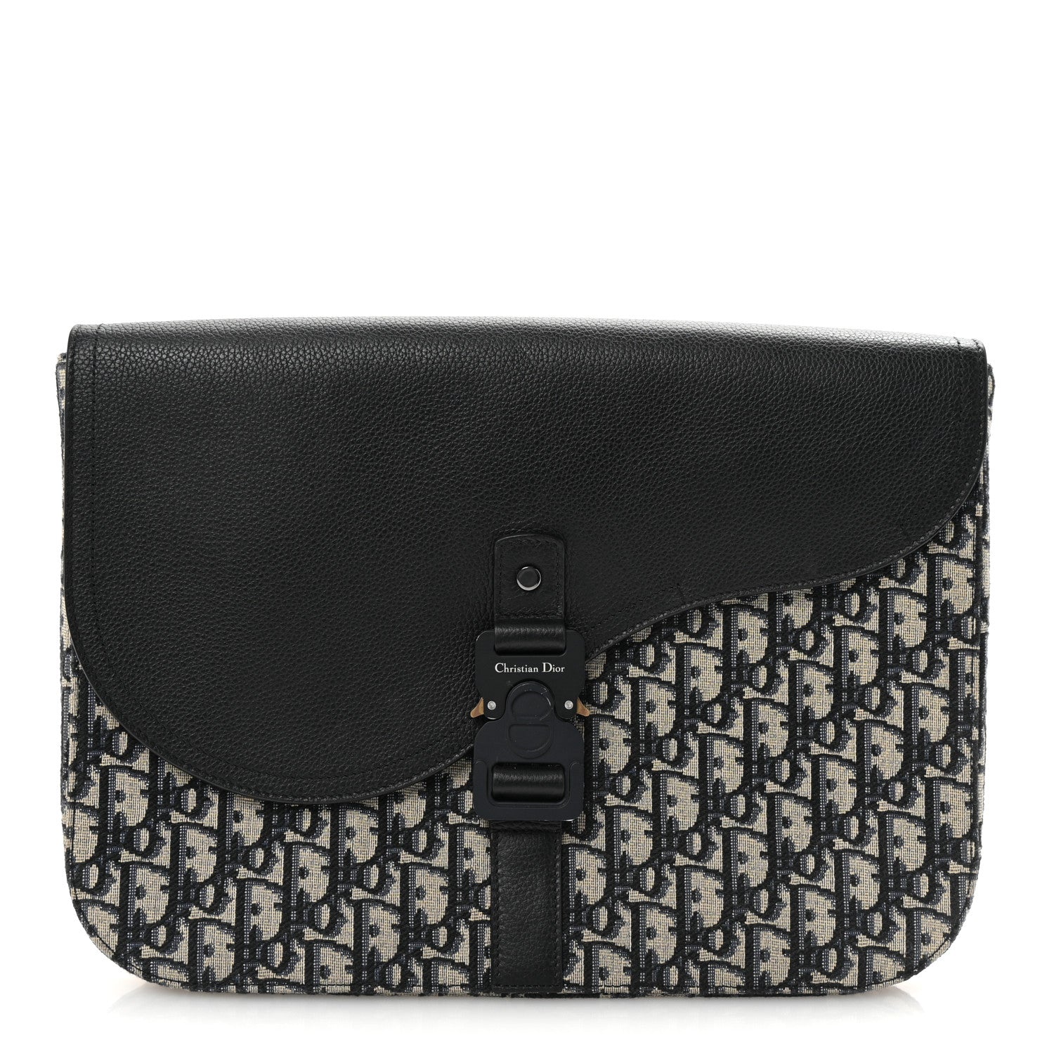 Oblique Jacquard Grained Calfskin Saddle A5 Pouch Blue